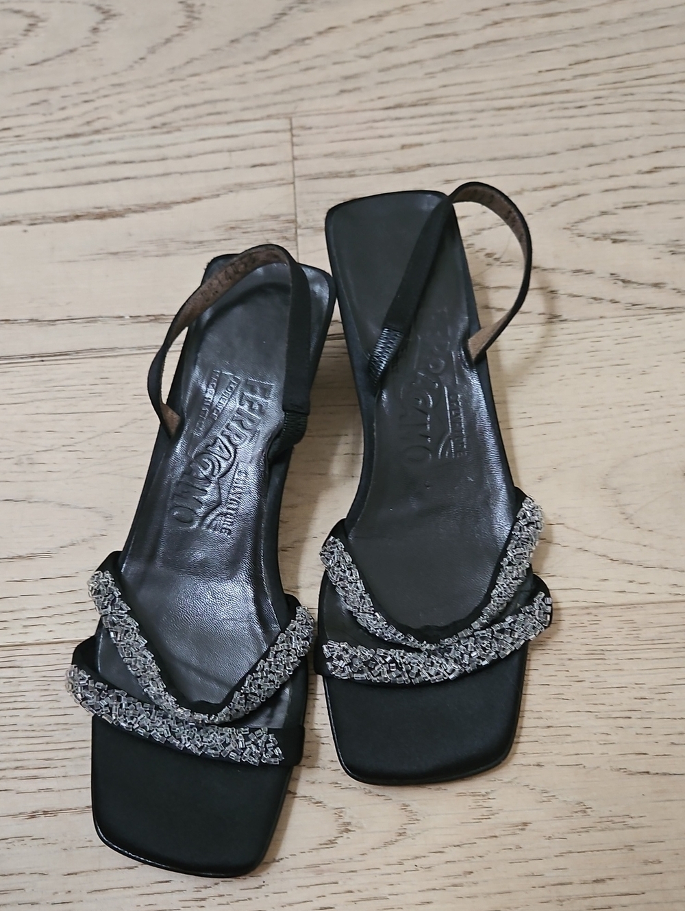 Salvatore Ferragamo Black Beaded Slingback Sandals
